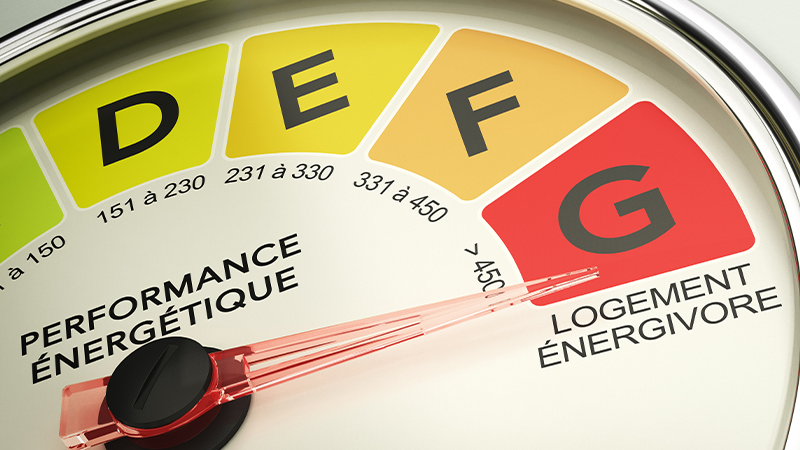 Photo d'un schéma montrant une performance énergétique, logement énergivore