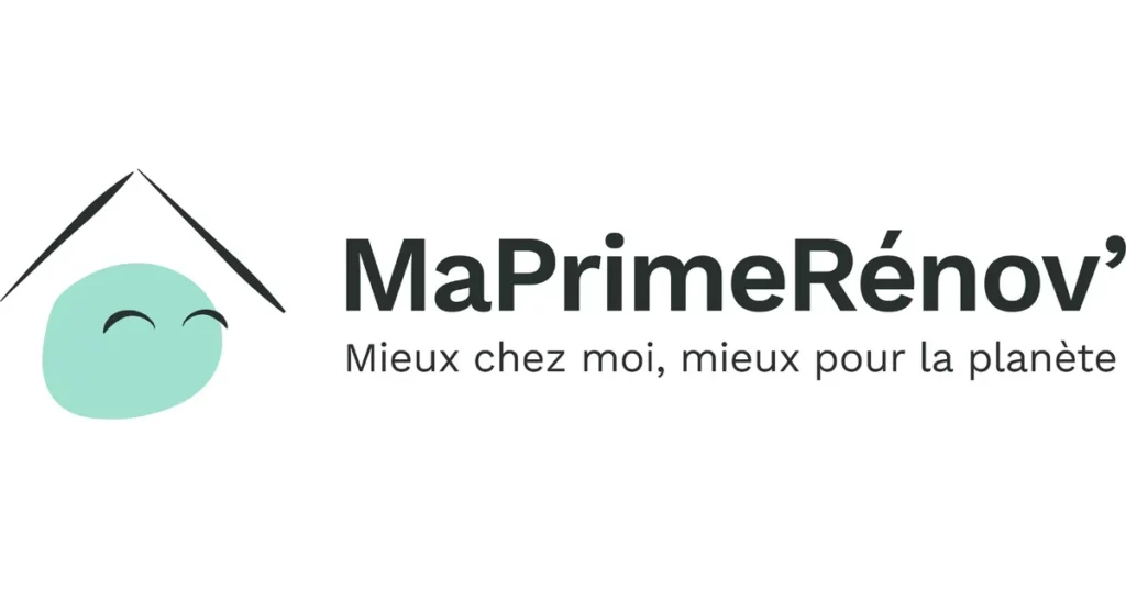 Logo MaPrimeRénov’ avec le slogan « Mieux chez moi, mieux pour la planète ».